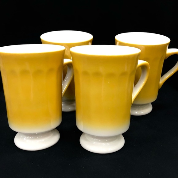 4 Vintage Ochre and White Diner Mugs. - Picture 2 of 4